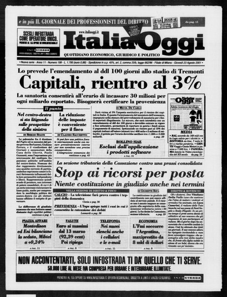 Italia oggi : quotidiano di economia finanza e politica